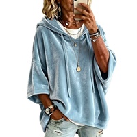 Style Européen et Américain 2026 Nouvelle Collection Automne/Hiver Femme Manches Trois-quarts Couleur Unie Velours Teint Décontracté à Capuche