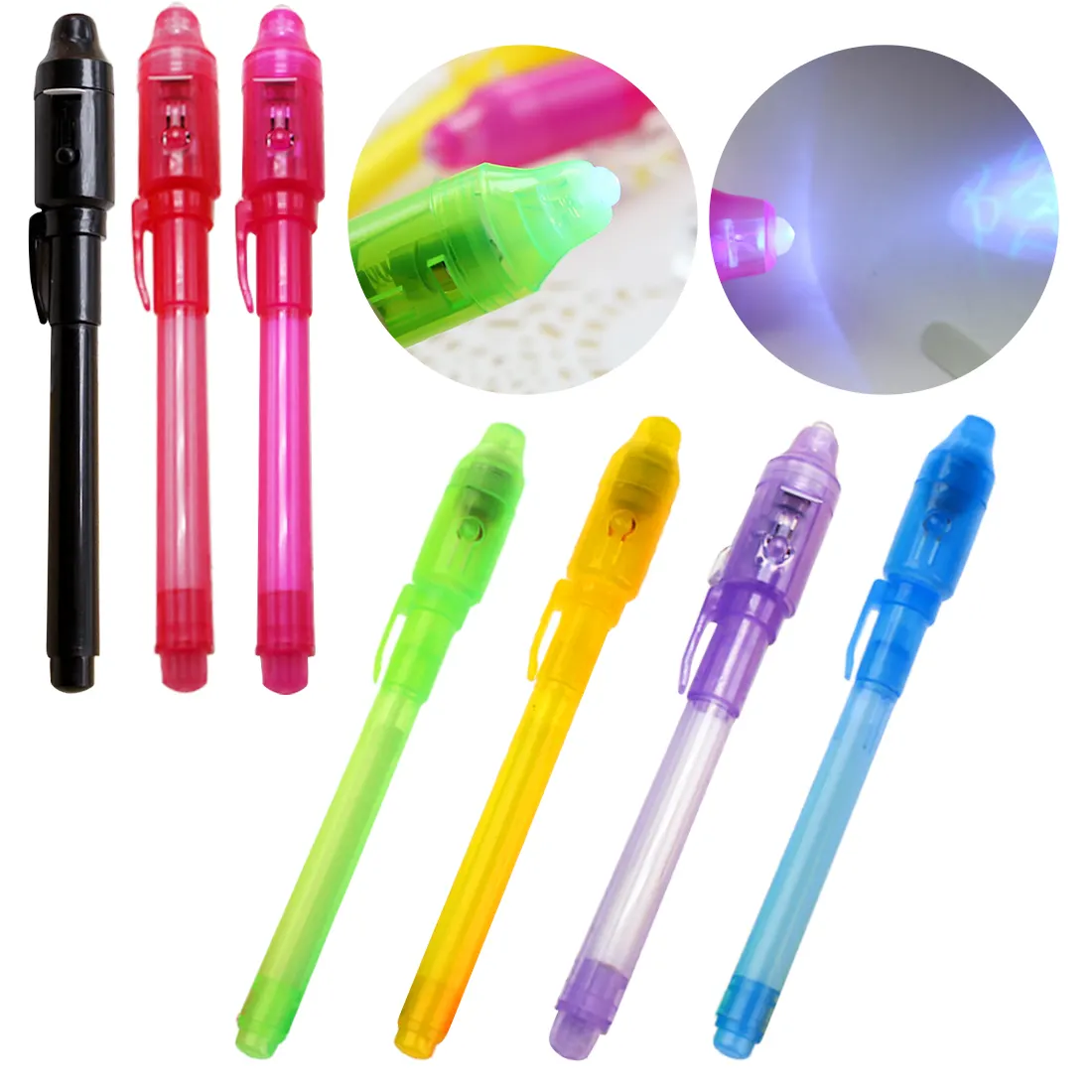 Komik oyun güvenlik UV işık Combo yaratıcı ışık fosforlu işaretleyici kalem koyu görmek sevimli sihirli casus uv işık görünmez kalem