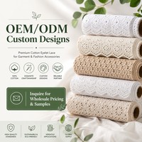 Vente en gros de dentelle brodée à œillets 100% coton, ruban festonné complexe, OEKO-TEX, bleu marine, blanc, crème, rose