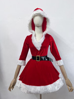 Costume de Noël pour femmes, manches courtes, thème Père Noël, ceinture de costume, robe de fête, tenue de spectacle de Noël