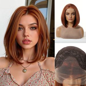 <span class=keywords><strong>Perruque</strong></span> courte bob blonde dégradée, réaliste, naturelle et respirante, en fibre haute température 100%, avec dentelle 13*4, fabriquée à la machine au crochet - Product Image 2