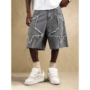 Shorts en jean baggy pour homme, taille haute, déchirés, coupe droite, style streetwear décontracté - Product Image 2