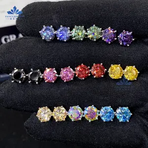 Dropshipping Screw Back 925 Moissanite Pink Black Red Yellow Silver 925 Sterling Women VVS Diamond Solitaire Stud Earrings