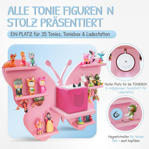 Étagère Tonie Butterfly avec espace pour jusqu'à 35 figurines Tonie, Toniebox et station de charge, étagère Toniebox magnétique en bois - Product Image 3