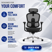 Fauteuil de direction ergonomique pivotant et réglable en maille, avec dossier haut, pour bureau à domicile, avec fonction de levage électrique