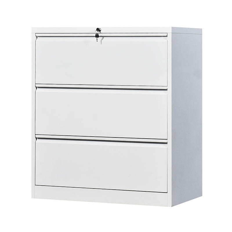 Meuble large à 3 tiroirs avec poignée col de cygne.