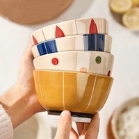 Petit bol de riz en céramique Relief pour nouilles/ramen 4.5 pouces coloré émaillé sous glaçure lavable au lave-vaisselle et au four pour hôtels restaurants