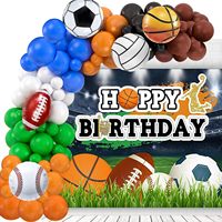 Kit d'arche de ballons sur le thème multisports : basketball, football, soccer, baseball, ballons en feuille et en latex, décoration de fête d'anniversaire pour garçons sur le thème des sports