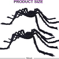 Poule de soie LED de 125 cm pour Halloween, décoration extérieure lumineuse, araignées noires poilues effrayantes pour fêtes et maisons hantées