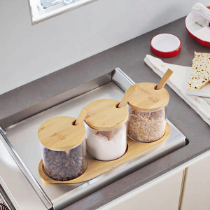 12-gói tre gia vị lưu trữ chai lọ có nắp đậy hình chữ nhật hình dạng gia vị hộp cho muối đường gia vị 4 Bộ của thìa - Product Image 3