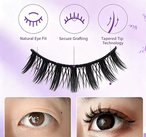 Faux <span class=keywords><strong>cils</strong></span> synthétiques style Kpop Manga, tiges rigides en plastique et coton, 5 paires, bouclés effet fée, extrémités épaisses, plateau rose - Product Image 4