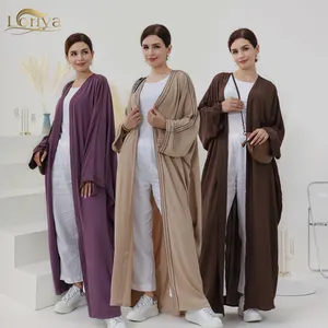 Loriya China Fornecedor Turquia Abaya Bordado Dubai Estilo Mulheres Vestido Muçulmano Cardigan Aberto Roupas Islâmicas