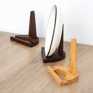 Wooden <b>Plate</b> Display <b>Rack</b> Round Base Bracket For Kitchen Storage Stand Dark Wood Color Bamboo And Wood Ornament Holder - Product Image 2