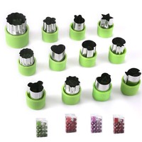 Dropshipping 12 stuks groene plastic roestvrijstalen food grade milieuvriendelijke fruit- en groentesnijder mal bloemen cartoon bakgereedschap