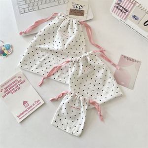 Custom Cute Ins Small Storage Bag Portable <b>Pouch</b> Recyclable Black Polka-Dot Cotton Gift Bag <b>Drawstring</b> Reusable - Product Image 5