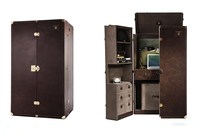 Gabinete de tocador estilo baúl vintage de lujo italiano con espejo abatible y taburete a juego, elegante gabinete de tocador para dormitorio