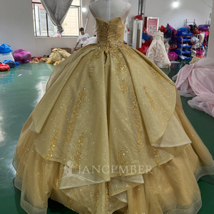 Vestido de Quinceañera Elegante Mc030 Color Champán con Corsé de Cristales y Cuentas, Tulle Brillante y Sobrefalda en Capas, Estilo Princesa Jancember - Product Image 6