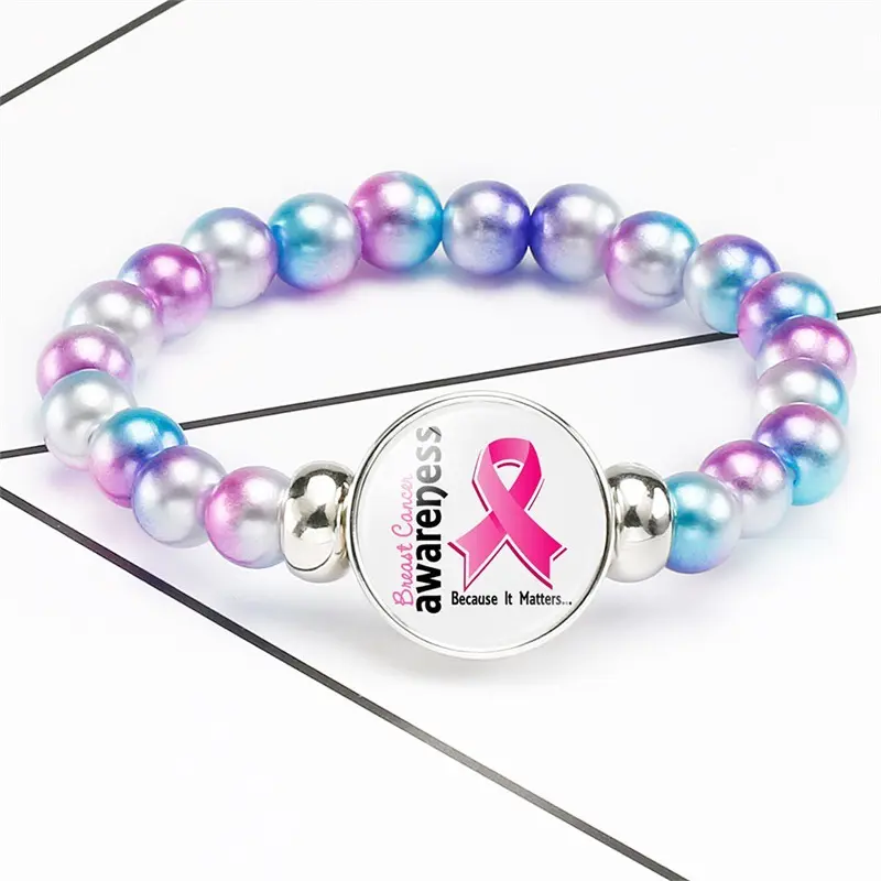 Fashion Creative Crystal Jewelry Breast Cancer Awareness Women Red ribbon Stretch Beaded Bracelet