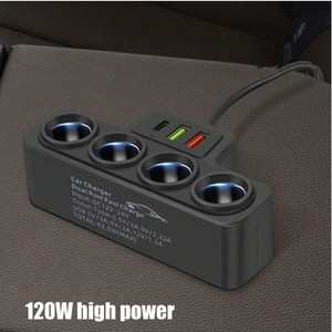 Producto Más Vendido, Banco de Energía Automotriz Multifuncional, Adaptador de Cargador de Coche USB PD de 120 W de Alta Potencia QC3.0 con Encendedor - Product Image 4
