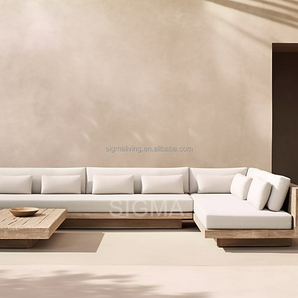 Luxury Design Water-resistant Outdoor Restaurant Furniture Garden Wooden Frame Patio Sofa Set Teak Wood Sofa