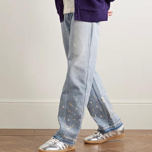 بيع بالجملة/شركة تصنيع المعدات الأصلية مخصص للرجال مستقيم الساق Upcycle الطلاء رش الجينز التراجع تنحنح و منمق تصميم الجينز Panelled - Product Image 2