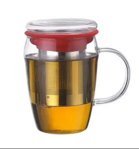 12oz Steeping Mug Stainless Steel Infuser Basket Cold Brew Glass Coffee Cup Glass Tea Cup With Steel Strainer And Silicon Rim