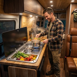 GuangRun – Combinaison évier-brûleur à gaz encastrable en acier inoxydable SUS304 léger, certifié CE, pour camping-car et <span class=keywords><strong>caravane</strong></span> - Product Image 6
