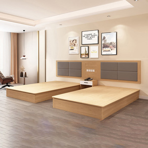 Directo de fábrica, precio bajo doble, marco de cama de madera de perfil bajo y cabecero para muebles de Hotel, juegos de dormitorio - Product Image 1
