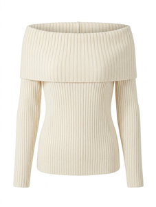 Women Comfortable <b>off</b> <b>Shoulder</b> Ribbed Knit Viscose Blend Sweater <b>Long</b> <b>Sleeve</b> Pullover Slim Fit Winter Casual <b>Top</b> - Product Image 2