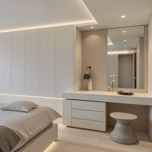 Set di <span class=keywords><strong>Armadio</strong></span> e Toletta in Legno Massello <span class=keywords><strong>Bianco</strong></span> di Lusso Moderno Personalizzato per Camere da Letto di Appartamenti con Soluzioni di Stoccaggio Salvaspazio - Product Image 1
