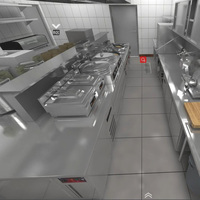 Desain 3D Restoran Gaya Jepang dan Tata Letak Peralatan Katering Komersial dengan Desain Ruang Makan