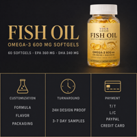 Gélules d'huile de poisson Oméga 3 600 mg EPA 360 mg DHA 240 mg Faciles à avaler Complément alimentaire 60 unités pour adultes