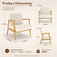 Fauteuil d'appoint moderne en bambou massif durable avec coussin en tissu confortable, sain et sans formaldéhyde, pour salon, bureau à domicile, chambre