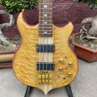 Manche de guitare basse électrique personnalisé Burst Maple Top 4 5 6 cordes à travers le corps personnalisé Alem basse électrique