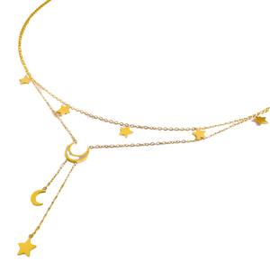Collar con Colgante de Doble Capa de Estrella y Luna, Chapado en Oro de 18K, Cadena de Eslabones Moderna de Acero Inoxidable para Mujer, Ideal para Regalo - Product Image 5