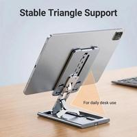 Support triangulaire en alliage d'aluminium pour téléphone et tablette, ouverture à une pression, hauteur et angle réglables, logo personnalisé OEM