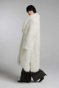 Lussuoso Cappotto Lungo da Donna in Pelliccia di Pecora Persiana, Antivento, Lunghezza a Terra, <span class=keywords><strong>Bianco</strong></span>, Senza Collo, in <span class=keywords><strong>Visone</strong></span> - Product Image 4