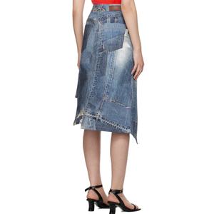 กระโปรงยีนส์ทรงใหม่แบบมีแผ่นต่อผ้า ไม่ยืด สีน้ำเงิน รุ่นรีเวิร์ค ความยาวปานกลาง สำหรับผู้หญิง - Product Image 3