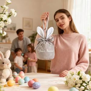 Personalized <b>Easter</b> Bunny Drawstring Bag, Custom Name Rabbit Ear Favor Bag, Reusable Tote Pouch for <b>Easter</b> <b>Egg</b> <b>Hunt</b> - Product Image 3