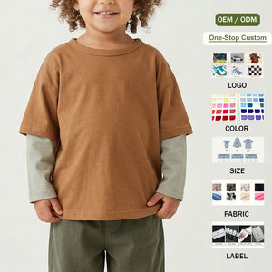 เสื้อยืดเด็กผู้ชาย แขนยาว คอกลม ทรงโอเวอร์ไซส์ สีบล็อก ผลิตตามสั่งจากโรงงาน OEM สำหรับเด็กวัยหัดเดิน ฤดูใบไม้ผลิ ฤดูใบไม้ร่วง เสื้อยืดเด็กผู้ชายและเด็กผู้หญิง ผ้าฝ้าย - Product Image 1