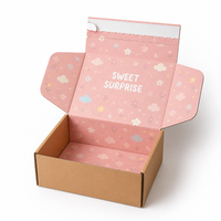 Boîtes d'expédition portables en carton ondulé rose avec logo personnalisé, en matériaux recyclés, pour petites entreprises, avec bande de déchirement et fermeture éclair