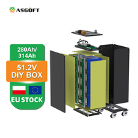 ASGOFT Kit DIY de haute qualité 16 pièces 51,2V 280A 304AH BMS JK 200A avec boîtes de batterie métalliques séparées IP65 et supports d'affichage pour l'énergie domestique