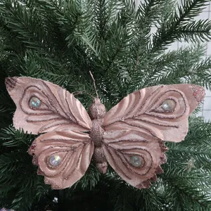 Adornos navideños de mariposas con purpurina, decoración navideña