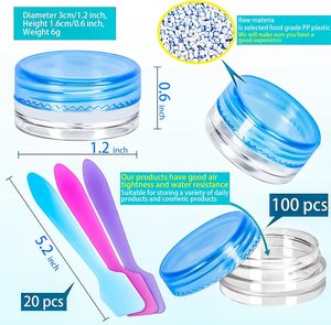 MotBach 100pcs 3g botol kosmetik bening tutup berwarna kecil Makeup sampel wadah <span class=keywords><strong>Mini</strong></span> spatula botol plastik kosong - Product Image 2