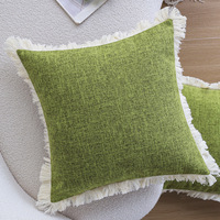 Ensemble de coussins carrés à franges en polyester et lin de couleur unie, style luxe léger, pour la décoration du canapé du salon