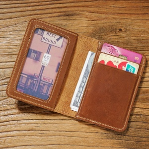 Custom Men's Crazy Horse Leather Hand Sewing Leather ID Card Holder Driver License Cover Wallet - Product Image 4