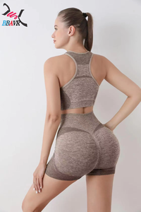 Cheap Oem Custom Logo Seamless Sports Yoga Set Summer Fitness Sportswear Bra Honey <b>Peach</b> Hip Lift Yoga Set - Product Image 5