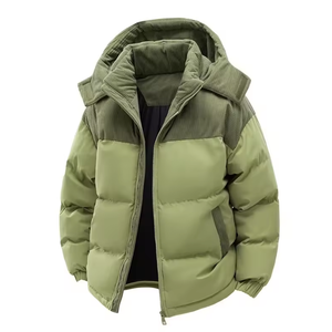 Men's <b>Corduroy</b> Hooded Puffer <b>Jacket</b> Windproof Thick Winter Casual Coat With Polyester Lining And Zipper Closure - Product Image 5