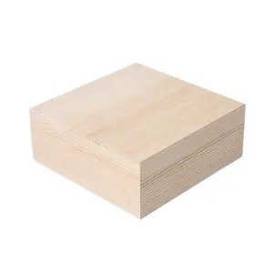 Unfinished wooden square storage pine box with top lid DIY craft storage box Art hobby and home storage gift box