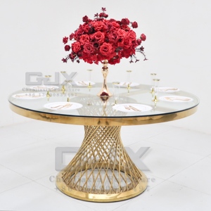 Sang trọng tùy chỉnh đồ nội thất khách sạn Vòng Vàng centre de Glass Top Wedding Hall thép không gỉ Đảng bảng và ghế cho các sự kiện - Product Image 3